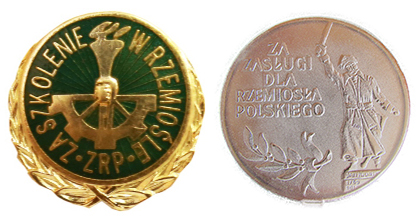 Złota Odznaka Rzemiosła za szkolenie uczniów w rzemiośle dla Pana Czesława Sierakowskiego nadana przez Związek Rzemiosła Polskiego Platynowy Medal im. Jana Kilińskiego za zasługi dla Rzemiosła Polskiego nadany w 2016 roku przez Związek Rzemiosła Złota Odznaka Rzemiosła za szkolenie uczniów w rzemiośle dla Pana Czesława Sierakowskiego nadana przez Związek Rzemiosła Polskiego Platynowy Medal im. Jana Kilińskiego za zasługi dla Rzemiosła Polskiego nadany w 2016 roku przez Związek Rzemiosła